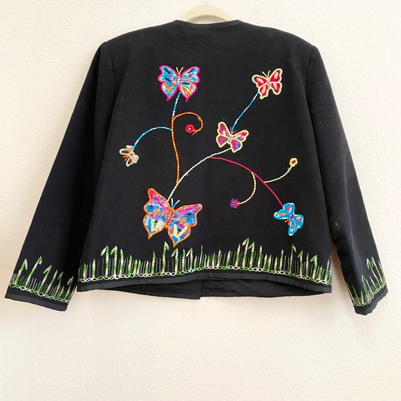 DRAPERS & DAMONS Black Embroidered Butterfly Jacket Petite Large Lined‎ - Picture 10 of 11